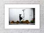 Banksy Water Can Girl Flowers Mounted Print