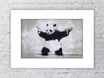 Banksy Pandamonium Guns grey Mounted Print