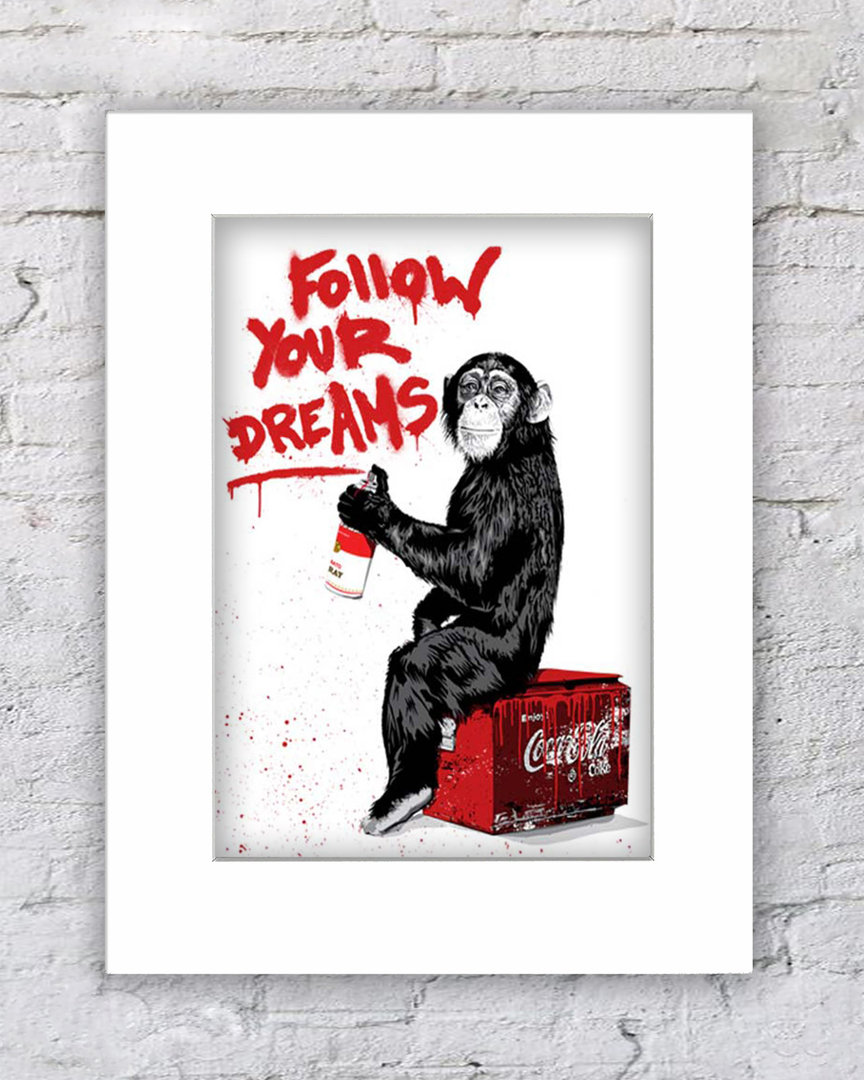 Banksy Monkey Follow Your Dreams WHITE